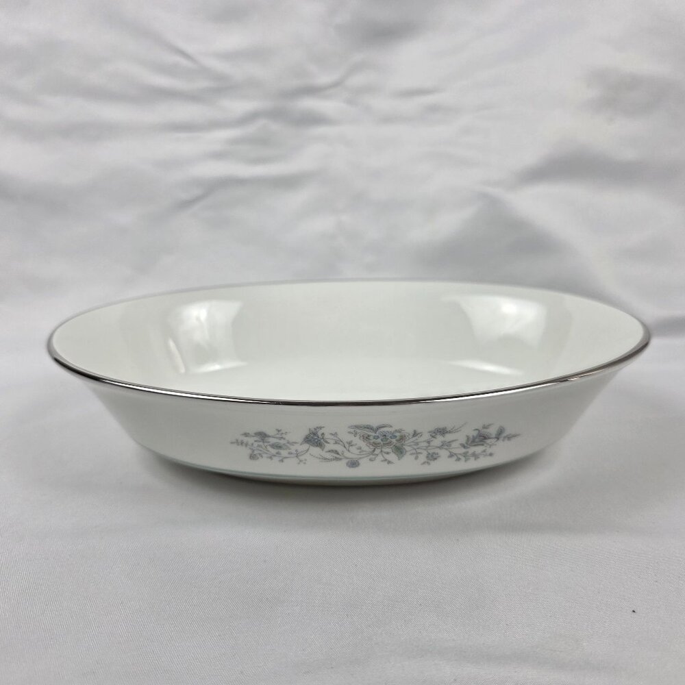 Oxford China Spring 8 Inch Oval Serving Bowl Multicolor Floral Rim Aqua Band